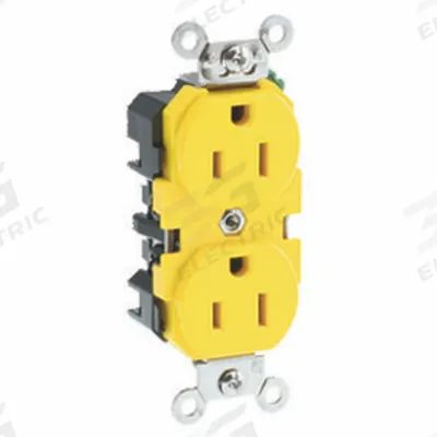 LEVITON Receptacle: Duplex, 5-15, Yellow, 125V AC, 15 A, 2 Pole / 3 Wire (MPN 52CM-62) - General Purpose Receptacles