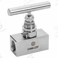 HAM-LET SS Screwed Bonnet Needle Valve: Inline Valve Body, 316 Stainless Steel, Screw-In Bonnet, NPT (MPN H-99M-10-SS-N-V-1/2). Key specifications — For Media: Liquid; Standards: ISO 2006(E); Brand: HAM-LET; Valve Series: H99; Stem Type: V-Stem; Connection Gender - Side 2: Female; Connection Gender - Side 1: Female; Connection Type - Side 1: NPT.