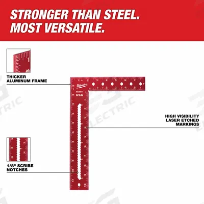 MILWAUKEE TOOL & EQUIPMENT Framing Square: 12 in Base Lg, 12 in x 8 in - Framing Squares