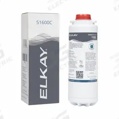 ELKAY Quick-Connect Water Filter: 1 micron, 1.5 gpm, 6,000 gal, 9 1/2 in Overall Ht (MPN 51600C). Key specifications — Filter Media: Activated Carbon; Reduces: Particulates; Brand: ELKAY.