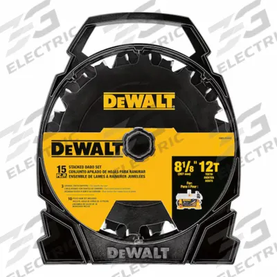 DEWALT Dado Blade Set: 8 in Dia., 7/8 in Max. Cut Wd, 3 Chippers, 4 Teeth, Stacked - Dado Sets