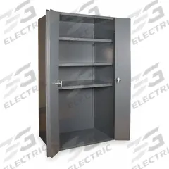 DURHAM MFG Storage Cabinet: 36 in x 24 in x 72 in, Swing Handle & Padlock Hasp, 14 ga Panel Thick (MPN 3951-3S-95). Key specifications — Cabinet Color: Gray; Method of Construction: Welded; Base Type: Frame; Assembled: Assembled; Mobility: Stationary; Adjustable Shelves: Adjustable; Cabinet Finish: Powder Coated; Cabinet Material: Steel.