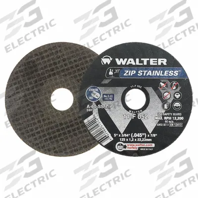 WALTER SURFACE TECHNOLOGIES Abrasive Cut-Off Wheel: Type 1, 5" x 3/64" x 7/8" - Contaminant-Free Cut-Off Wheels for Stainless Steel