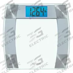 TAYLOR PRECISION PRODUCTS Bathroom Scale: Digital, kg/lb, 12 1/4 in Weighing Surface Wd (MPN 528342310). Key specifications — Brand: TAYLOR; Weighing Units: kg; IP Rating: Not IP Rated; Indicator Attachment: Integrated; Includes: Curved SS Accents; Readability: 0.1 kg/0.2 lb.