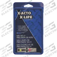 X-ACTO Replacement Blade: 1 17/32 in Blade Lg, 11/32 in Blade Wd, 43WA45/43WA46, 500 PK (MPN X511). Key specifications — attr307708: 43WA45; attr307711: Carbon Steel; attr307707: No; attr324888: X-ACTO.
