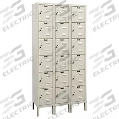 HALLOWELL Box Locker: 36 in x 18 in x 78 in, 6 Tiers, 3 Units Wide, Louvered, Padlock Hasp, Tan, Tan (MPN U3288-6A-PT). Key specifications — Locker Color: Tan; Door Type: Louvered; Includes Number Plates: Yes; Brand: HALLOWELL; Assembled: Assembled; Color Family: Tan.