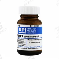 RPI DTT (DL-Dithiothreitol) (Clelands Reagents): 5 g Volume, BSE/TSE Free, Powder, Glass (MPN D11000-5.0). Key specifications — Form: Powder; Special Information: BSE/TSE Free; Brand: RPI; Chemical Grade: Lab; Container Material: Glass.