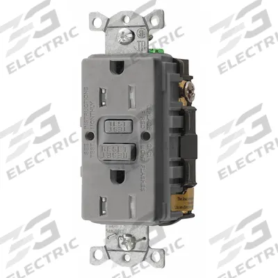 HUBBELL GFCI Receptacle: Duplex, 5-15, Gray, GFCI, 125V AC, 15 A, 2 Pole / 3 Wire (MPN GFRTR15GRY) - General Purpose Receptacles