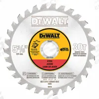 DEWALT Circular Saw Blade: 5 3/8 in Blade Dia., 30 Teeth, 0.06 in Cut Wd, 13/16 in Arbor Size (MPN DWA7538). Key specifications — attr1116119: DEWALT; attr1145631: Steel Alloys.