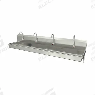 SANI-LAV Wash Station: 4 Stations, 5 in Bowl Dp, 85 in Bowl Lg, 16 1/2 in Bowl Wd - Four-Station Wall-Mounted Wash Stations with Faucets