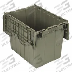 QUANTUM STORAGE SYSTEMS Attached Lid Tote: 17.3 gal, 21 7/8 in x 15 1/8 in x 17 1/4 in, Gray Body (MPN QDC2115-17). Key specifications — attr1188613: Plastic; attr1188631: QUANTUM STORAGE SYSTEMS.