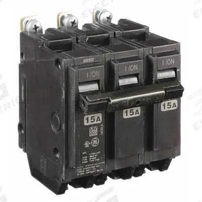 GE Miniature Circuit Breaker: THQB, 15 A, 120/240V AC, Three Phase, 10kA at 120/240V AC - THQB & THHQB Series, Bolt-On GE Miniature Circuit Breakers