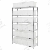 QUANTUM STORAGE SYSTEMS Shelving Unit: 48 in x 18 in x 74 in, 1 Sided, 24 Bins, Stack and Nest Bin (MPN WR6-24185CL). Key specifications — Includes Bins: Yes; Frame Color: Chrome; Bin HxWxD: 9 x 11 x 18 in; Frame Material: Carbon Steel; Bin Color: Clear; Bin Style: Stack and Nest; Brand: QUANTUM STORAGE SYSTEMS.