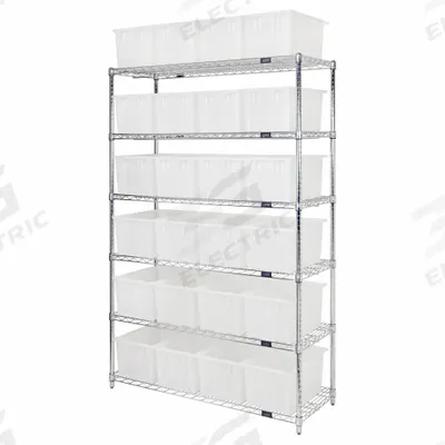QUANTUM STORAGE SYSTEMS Shelving Unit: 48 in x 18 in x 74 in, 1 Sided, 24 Bins - Wire Stationary Bin Shelving with Closed-Front Bins