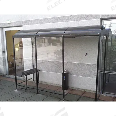 NO BUTTS BIN CO. Smoking Shelter: Unassembled, 3 Sides, 84 in x 42 in x 95 in, Aluminum - 3-Wall Back-To-Wall Unassembled Bus & Smoking Shelters