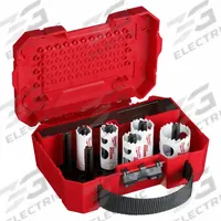 MILWAUKEE Hole Saw Kit: 9 Pieces, 1 5/8 in Max. Cutting Dp, Alloy Steel, 6 Teeth per Inch (MPN 49-22-4006). Key specifications — attr1098178: 6; attr1098172: MILWAUKEE.