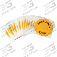 Legend Plate Label: 22 mm Panel Mounting Size, Round, 3 1/2 in Overall Dia, For Series R4400/R6000 (MPN THTEP-248-593YL). Key specifications — Brand: BRADY; Manufacturer Part Number: THTEP-248-593YL; Compatible with Series: R6000; Background Color: Yellow; Language: English; Legend: Emergency Stop; Legend Color: Black; Material: Polyester.