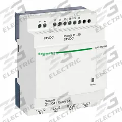 SCHNEIDER ELECTRIC Compact Smart Relay: (6) Resistive, (4) Relay, 24V AC : 24V DC (MPN SR2D101BD). Key specifications — Brand: SCHNEIDER; Clock Included: Clock Not Included; Number and Type of Inputs: (6) Resistive; Number and Type of Outputs: (4) Relay.