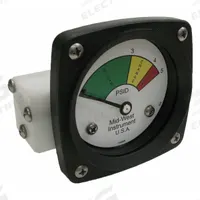 MIDWEST INSTRUMENT 3-Color Differential Pressure Indicator: 1,000 psig Max. Static Pressure, 522 (MPN 522P-005). Key specifications — Brand: MIDWEST INSTRUMENT; Accuracy: ±5% of Full Scale; Sensor Material: Buna-N; Housing Material: Acetal Plastic; Transition Points: 0 psid to 3 psid (Green) / 3 psid to 4 psid (Yellow) / 4 psid to 5 psid (Red).