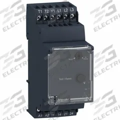 SCHNEIDER Adjustable Current Sensing Relay: DIN-Rail Mounted, 5 A Current Rating, 24 to 240V AC/DC (MPN RM35TM250MW). Key specifications — Monitored Parameters: Phase Sequence; Manufacturer Part Number: RM35TM250MW; Brand: SCHNEIDER.