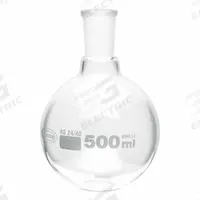APPROVED VENDOR Boiling Flask: 500 mL, Colorless, Round, 24/40 Compatible with Stopper Size (MPN FRB057-500). Key specifications — Shape: Round; Body Color: Colorless; Brand: APPROVED VENDOR; Compatible with Stopper Size: 24/40; USP Specification: Type I.
