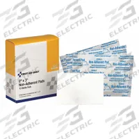 FIRST AID ONLY Non-Adherent Pad: 3 in Dressing Lg, 2 in Dressing Wd, Cotton, Sterile, 10 PK (MPN 3-601). Key specifications — Water Resistance: Not Water Resistant; Self-Adhesion: Not Self-Adhering; Unitized: Unitized; Standards: ANSI/ISEA Z308.1-2015; Manufacturer Part Number: 3-601; Package Type: Box; Product Type: Non-Adherent Pad; Sterility: Sterile.