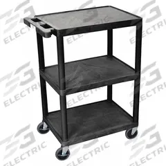 APPROVED VENDOR Utility Cart: 300 lb, 3 Shelves, 24 in L x 18 in W Self, Black, Flat (MPN HE34-B). Key specifications — Shelf Color: Black; Brand: APPROVED VENDOR; Caster/Wheel Configuration: (2) Swivel with Brake.