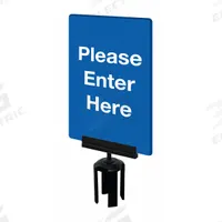 TENSABARRIER Acrylic Sign: Blue, Please Enter Here Message, 11 in Overall Lg, 7 in Overall Wd (MPN S01-P-23-7X11-V-HDSB-1701-33). Key specifications — Brand: TENSABARRIER; Color: Blue; Includes: Mounting Adapter; Message: Please Enter Here; For Use With: Tensabarrier Posts; Material: Acrylic.