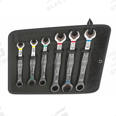 WERA Combination Wrench Set: Alloy Steel, Nickel Chrome, 6 Tools - Metric 12-Point Ratcheting Combination Wrench Sets