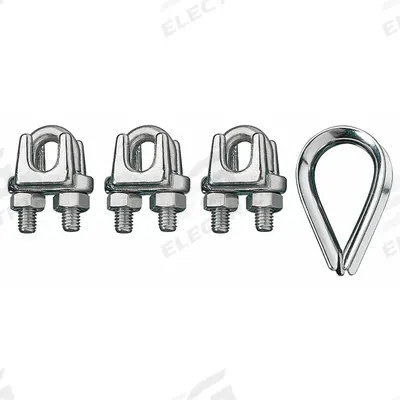 RONSTAN Wire Rope U-Bolt Clip and Thimble Kit: 1/2 in Compatible Rope Dia - Clip & Thimble Kits