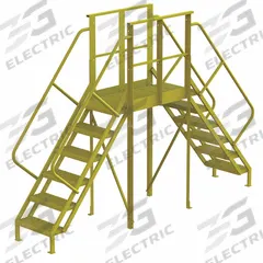 TRI-ARC Crossover Bridge: 5 ft Platform Ht, Steel, 1,000 lb Load Capacity, Serrated, 6 Steps, Steel (MPN 7CY87). Key specifications — Brand: TRI-ARC; Color: Yellow; Tread Type: Serrated.