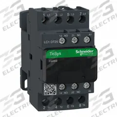 SCHNEIDER IEC contactor: Non-Reversing, 4 Poles, 4NO Contacts, 25 A, 208V AC Coil (MPN LC1DT25LE7). Key specifications — Brand: SCHNEIDER; Integrated Surge Suppression: No.