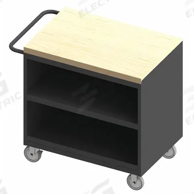 DURHAM MFG Mobile Cabinet Workbench: 36 in x 24 in, Butcher Block - Mobile Cabinet Benches with Open Storage & Shelves