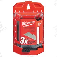 MILWAUKEE Utility Blade: 7 3/16 in Blade Lg, 3/4 in Blade Wd, 0.025 in Blade Thick, Steel, 100 PK (MPN 48-22-1900). Key specifications — attr307708: Most Standard Snap Off Utility Knives; attr307711: Steel; attr307707: Yes; attr324888: MILWAUKEE.