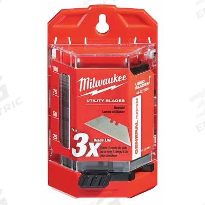 MILWAUKEE Utility Blade: 7 3/16 in Blade Lg, 3/4 in Blade Wd, 0.025 in Blade Thick - Straight-Edge Standard-Tip Replacement Utility Blades