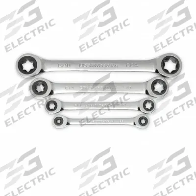 GEARWRENCH Box End Wrench Set: Alloy Steel, Chrome, 4 Tools, E6 to E24 Range of Head Sizes - SAE, Double End, 6-Point, Ratcheting Box End Wrench Sets