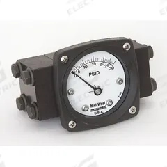 MIDWEST INSTRUMENT Differential Pressure Gauge: Back, 1/4 in NPT Female, ±3-2-3% Gauge Accuracy, 140 (MPN 140-AA-00-OO-30P). Key specifications — Sensor Type: Diaphragm; Series: 140; Housing Material: Aluminum; Certificate of Calibration: Not Included; Gauge Accuracy: ±3-2-3%.