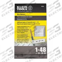 KLEIN TOOLS Individual Wire Marker: 1 to 48, Black on White, Vinyl Coated Cloth (MPN 56250). Key specifications — Legend: 1 to 48; Label Material: Vinyl Coated Cloth; Brand: KLEIN TOOLS; Color: Black on White.