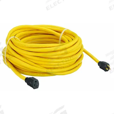 APPROVED VENDOR Extension Cord: Outdoor Use, 100 ft Lg, Outlet, 5-15P, 10/3, SJTW, Yellow - Outdoor Extension Cords with Single Outlet