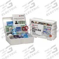 AMERICAN RED CROSS First Aid Kit and Housing: Gen Purpose, 10 People Served, 43 Components, Plastic (MPN 9160-RC). Key specifications — Adhesive Bandages Included: (21) Bandages; Application: General Purpose; Brand: AMERICAN RED CROSS; Housing Color: White; Housing Material: Plastic; Includes Oral or Inhalant Medication: Medication Included; Mountable: Wall Mount; Oral and Inhalant Medicinals Included: (2) Aspirins.