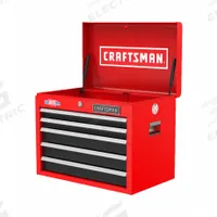 CRAFTSMAN Top Chest: 5 Drawers, Light Duty, 26 in Overall Wd, 16 in Overall Dp, 19 3/4 in Overall Ht (MPN CMST98263RB). Key specifications — Brand: CRAFTSMAN; Power Outlets Included: (2) USB; Includes Drawer Liners: Yes.