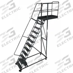 BALLYMORE Rolling Cantilever Ladder: 11.7 ft Platform Ht, Unassembled, Locking Casters, Steel (MPN CL-14-42-P). Key specifications — attr1051489: Gray; attr1051483: BALLYMORE; attr1051499: Double Handrails; attr1051504: Steel.