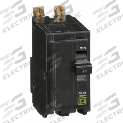 SQUARE D Miniature Circuit Breaker: 25 A, 120/240V AC, Single Phase, 10kA at 120/240V AC - QOB Series, Bolt-On Square D Miniature Circuit Breakers