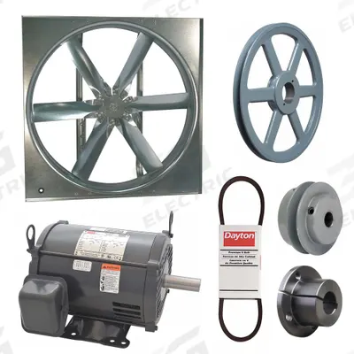 Dayton Supply Fan w/Drive Package: Belt Drive, 48 in Blade, Open Dripproof, 31,442 cfm - Belt-Drive Panel Supply Fans with Drive Package
