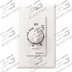 INTERMATIC Spring-Wound Timer: 1 hr Max, SPST, 277V AC, No Wall Plate Included, White (MPN FD60MHW). Key specifications — Brand: INTERMATIC; Includes Hold: Hold Included.