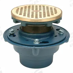 ZURN Floor Drain: 8 3/8 in Overall Dia, 5 3/16 in Grate Size, 4 in Nominal Pipe Size, No Hub, Round (MPN ZN415-4NH-5BZ). Key specifications — Color: Gray; Connection Type: No Hub; Brand: ZURN; Includes: Clamping Collar and Hardware.