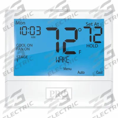 PRO1 IAQ Low Voltage Thermostat: Heat and Cool, Auto, 5-1-1/7 Day, Horizontal, Rectangle - Standard Thermostats