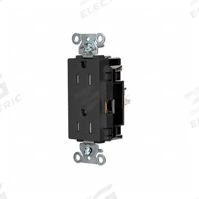 HUBBELL Receptacle: Decorator Duplex, 5-15, Black, 125V AC, 15 A - General Purpose Receptacles
