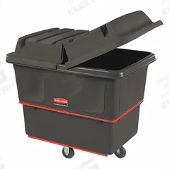 RUBBERMAID COMMERCIAL PRODUCTS Cube Truck: 12 cu ft, 800 lb, 43 1/4 in L x 28 in W x 33 7/8 in H (MPN FG471200BLA). Key specifications — Manufacturer Part Number: FG471200BLA; Brand: RUBBERMAID COMMERCIAL PRODUCTS; Caster/Wheel Configuration: (2) Rigid; Color: Black.
