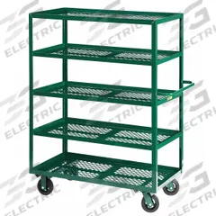 LITTLE GIANT Utility Cart: 2,000 lb, 5 Shelves, 60 in L x 30 in W Shelf, 12 in Between Shelves, Flat (MPN 5MLP-3060-6MR-G). Key specifications — Brand: LITTLE GIANT; Caster Wheel/Tread Material: Rubber; Caster/Wheel Configuration: (2) Rigid.